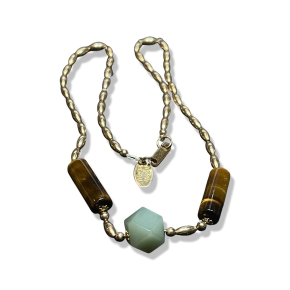 MIRIAM HASKELL rare 12kt Gold Filled Tigers Eye and Chalcedony Choker/Necklace - Picture 12 of 15